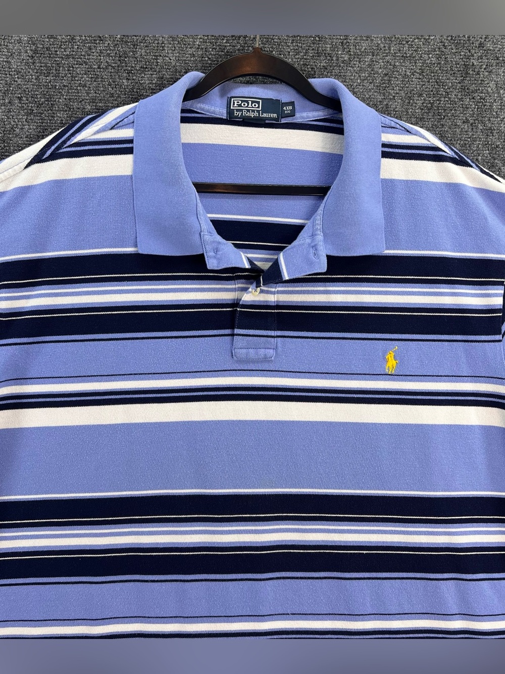 Polo Ralph Lauren Polo Shirt Mens 4XB Blue Striped Cotton Pique Pony Logo Preppy